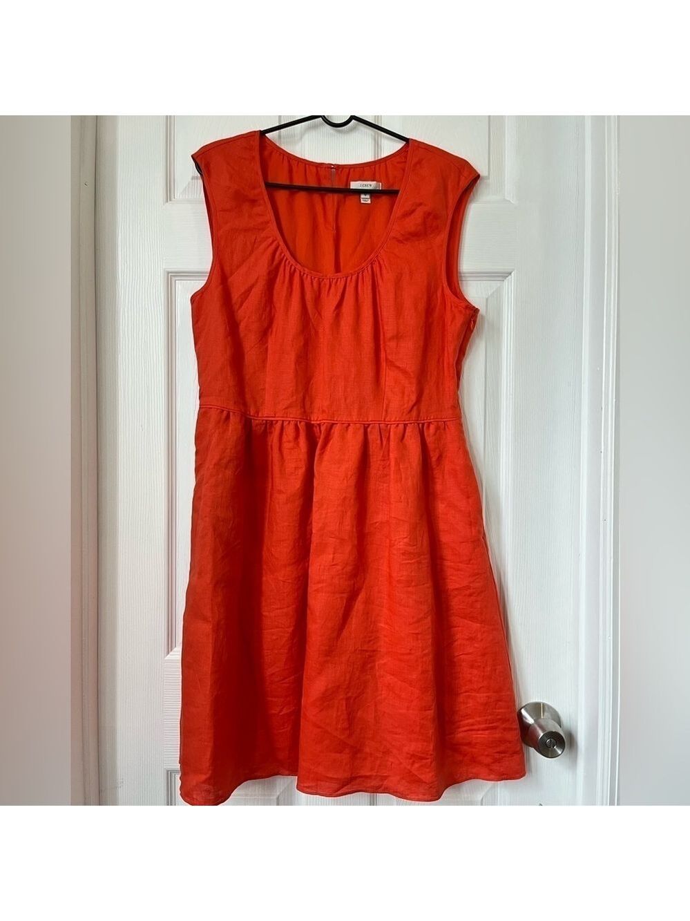 J Crew Orange Linen Fit and Flare Dress Size 12